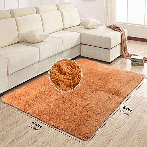 AziPro Area Rug Dark Grey Modern Shaggy Think Carpet for Living Room Bedroom for Relaxing Reading (4x 6ft (120x 170cm), Tawny)