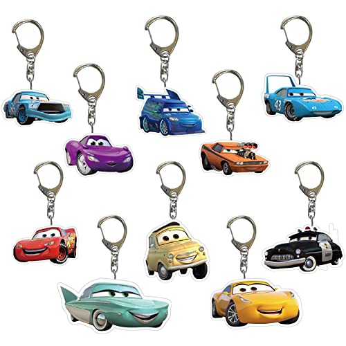 Lightning McQueen Schlüsselanhänger, XRHOT 10 pcs McQueen Cars Acryl Schlüsselanhänger, Actionfigur mit Metallkette Stich doppelseitiger transparenter Acryl Schlüsselanhänger Mini Anime Anhänger Cover
