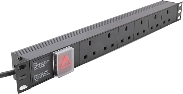 kenable PDU 6 Way UK Sockets Horizontal Power Distribution Unit with C14 IEC Plug 13A 1.8m Cable Without Surge Protection Black - 3
