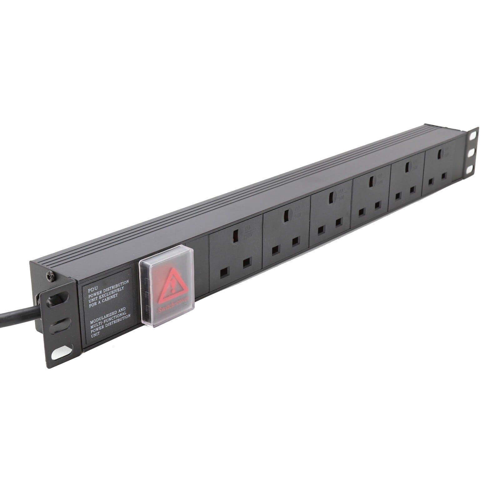 kenable PDU 6 Way UK Sockets Horizontal Power Distribution Unit with C14 IEC Plug 13A 1.8m Cable Without Surge Protection Black — view 3
