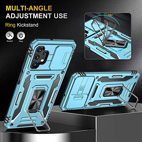 Image of Slide Camera Cover with Ring Holder Mobile Phone Case Cover for Samsung Galaxy M32 5G / A32 5G (Blue)