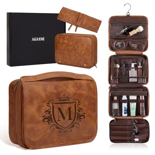 Aganmi Personalized Hanging Toiletry Bag Travel Gifts for Men Him, 3-in-1 Large Laser-Engraved...