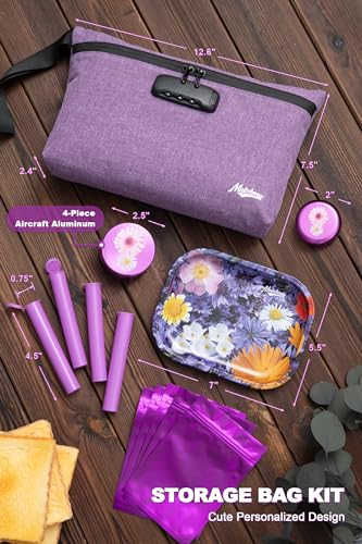 Smell Proof Bag with Combination Lock, Carbon Lined Odor Proof Pouch, Large Smell Proof Containers, Travel Medicine Lock Bag Gifts for Women, 6 in1 Kit, Purple2