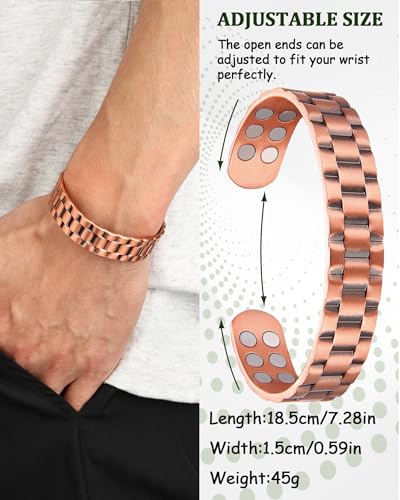 Image of MagEnergy Copper Bracelet for Men, 18X Strength Magnetic Bracelet with 3800 Gauss Magnets, 99.99% Pure Solid Copper, Men's Jewelry Gift (Copper-Classic)