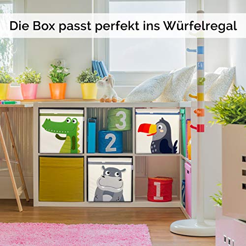 GLÜCKSWOLKE Aufbewahrungsbox Kinder - 15 Motive I Spielzeugkiste mit Deckel für Kinderzimmer I Spielzeug Box Krokodil (33x33x33) zur Aufbewahrung im Kallax Regal I coole Dschungel Spielkiste