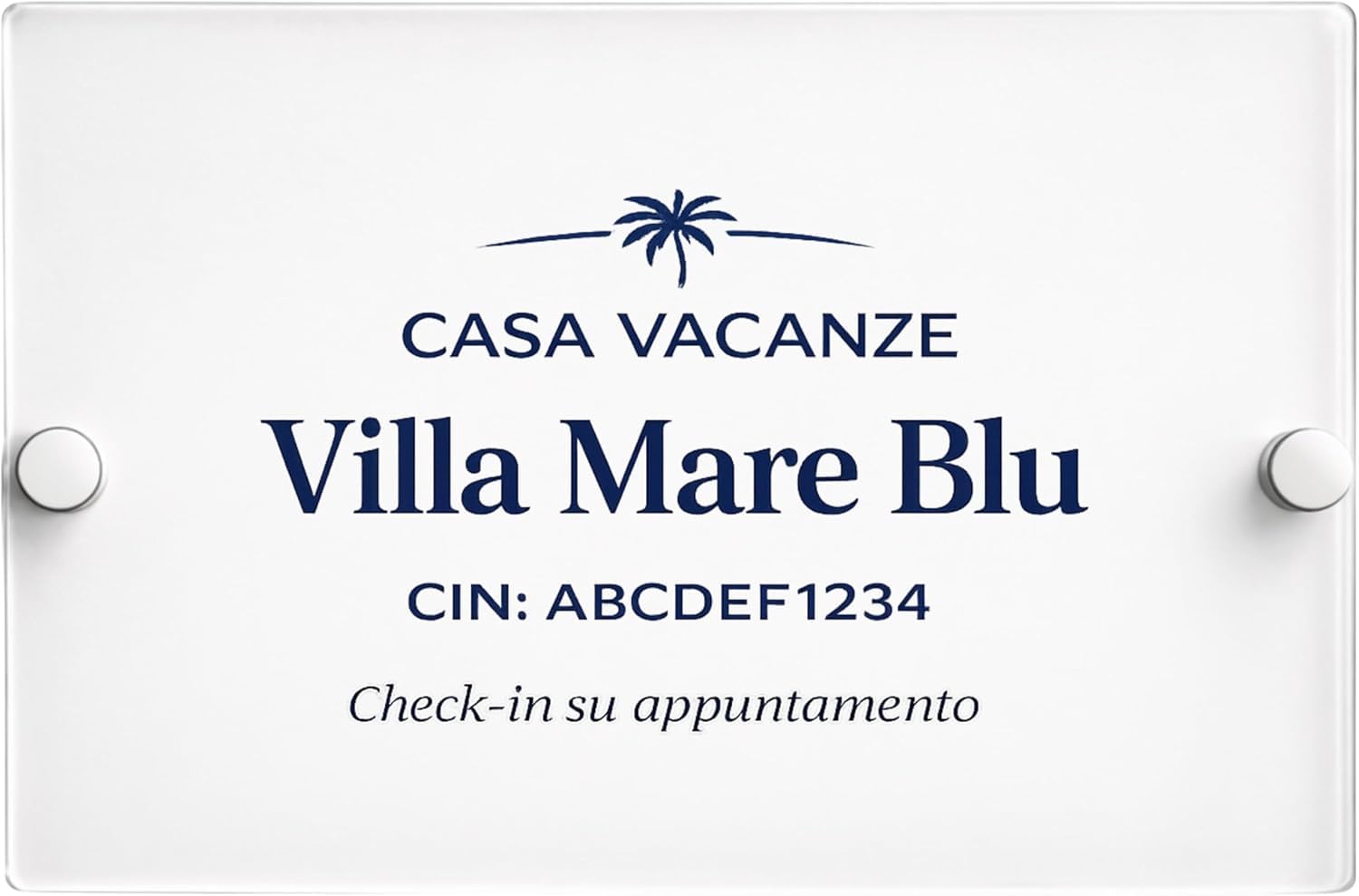 Targa Casa Vacanze Personalizzata in Plexiglass con Nome Struttura e targhetta cin - Targa da Esterno per Ingresso B&B, Affitti Brevi e Locazioni Turistiche - Plexiglass 3 mm Stampa UV (15x10)