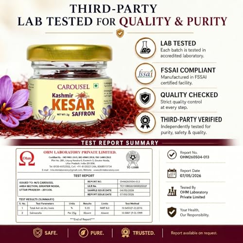 Image of Carousel Saffron Original 3 Gram - Pure Kashmiri Mongra Kesar | A-Grade Fresh Saffron for Cooking, Food & Pooja Use (3gm)