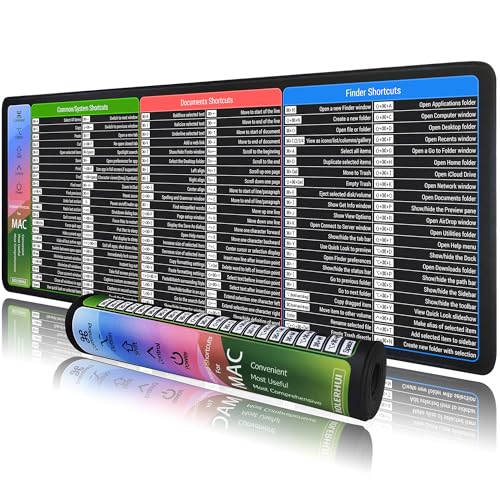 BOLERHUI Mac Shortcuts Cheat Sheet Mouse Pad, Large macOS Keyboard Shortcut Desk Mat, Non-Slip Rubber Base, Sewn Edges, Washable, XL 31.5'x11.8'x0.12'