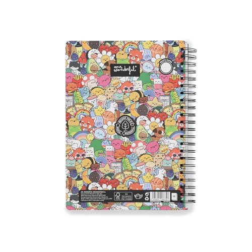 Mr. Wonderful A4-Notizbuch mit Trennwänden, Hardcover, Spiralbindung, Wonder-Figuren, 160 karierte Seiten