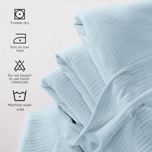 Utopia Bedding Sky Blue 100% Cotton Blanket [Queen Size - 90x90 Inch] 350GSM Lightweight, Soft and Breathable Thermal Blanket for All Seasons