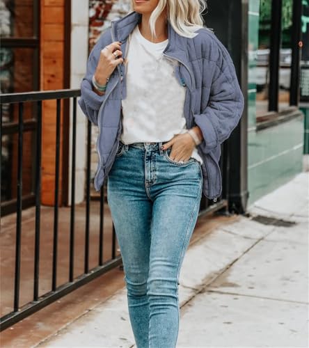 Women's Causal Lightweight Quilted Jackets Long Sleeve Zip Up Warm Winter Coats with Pockets2