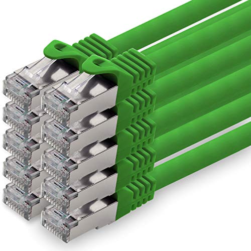 0,25m - verde - 10 piezas - CAT.7 Cable de red (SET) - 10 GB/s - Ethernet LAN 600MHz Cable Patch CAT7 S-FTP Doble blindado PIMF libre de halógenos compatible con CAT5 CAT6a CAT6a CAT8