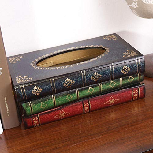 antique car books - Elegant Wooden Antique Book Tissue Holder Dispenser/Novelty Napkin Holder,Modern Square Paper Facial Tissue Box Cover Holder for Home Office Car Decoration (Blue)