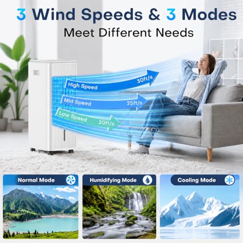 Image of Windowless Portable Air Conditioner w /Dual Tanks for 24H Cooling, 28ft Remote & Smart Timer, 120 Oscillation Evaporative Air Cooler, 3-Modes&3-Speeds Swamp Cooler Air Conditioner for Bedroom