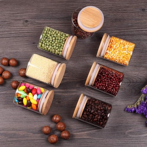Image of 220 ML Glass Storage Containers with Spice masala lable set,220 ML SET OF 12 Lids Jars with Lids, Clear Food Jar, Round Canister, Pantry Organizers and Storage (12, ROUND 220ML)