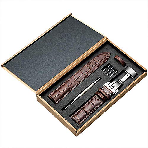 ALXDR Reemplazo De Cuero Correa De La Correa del Reloj De Cocodrilo Grano Mariposa Hebilla con Hebilla De Liberación Rápida para Hombres Mujeres 18mm-24mm,Silverclasp,18mm