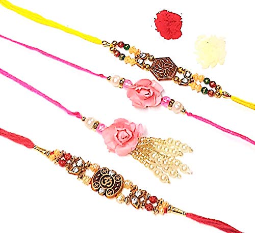 PRAHLL Designer Bhaiya Bhabhi Rakhi/Couple Rakhi/Pair Rakhi/Flower Rakhi for Rakshabandhan Puja Rakhi Thali/Roli Chawal(SET OF 4) (PINK) (B08BXYWF87) Amazon Price History, Amazon Price Tracker