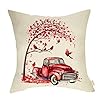 Spring Farmhouse Decorative Throw Pillow Cover Valentines Day Vintage Red Truck Sign Rustic Cardinal Country Style Farm Decoration Home Decor Cotton Linen Cushion Case Sofa Couch 18 x 18