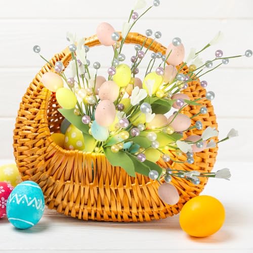 YUE QIN 5 Stück Ostereierbaum Osterdekorationen Baum Künstliche Osterzweige mit Schleife Osterstrauch Eierbaum Zweig Picks Osterbaum Ostern Deko für Wohnzimmer Schlafzimmer Tischdekoration Partys