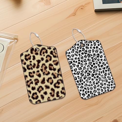 Image of Leopard Print Luggage Tags 2 Pack, PU Leather Privacy Flap