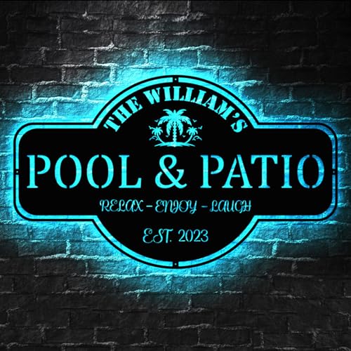 Backyard Pool Neon Sign,Personalized Pool & Patio Sign LED Light,Swimming Pool Metal Decor,Custom Pool Sign,Backyard Sign Modern Poolside Decor