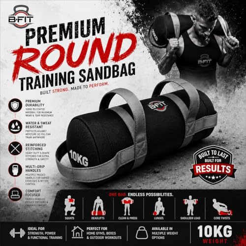 Image of B Fit Upgraded Bulgarian /Round Training Bag for Fitness Gym Training, Cross fit, Wrestling, Judo, Grappling, MMA, Full Body Workout. (Round Training Bag, 10 Kg)