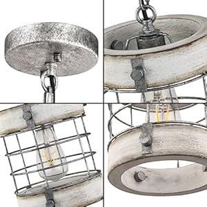 Retro Industrial Metal and Wood Chandelier 1-Light Round Cage Pendant Light Fixture for Kitchen Island Foyer Hallway Bar Dining Room Restaurant, D 7.9" x H 8.7" (White) Retro Industrial Metal and Wood Chandelier 1 Light Round Cage Pendant Light Fixture for Kitchen Island Foyer Hallway Bar Dining Room Restaurant D 79 x H 87 White