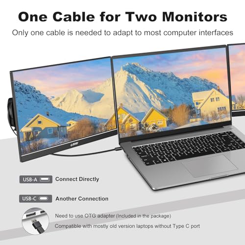 Image of G-STORY Triple Laptop Screen Extender, 14 inch FHD 1080P Portable Laptop Extended Monitor, One Cable Connect Dual Screen Monitor (Without Fan Dual Screen)