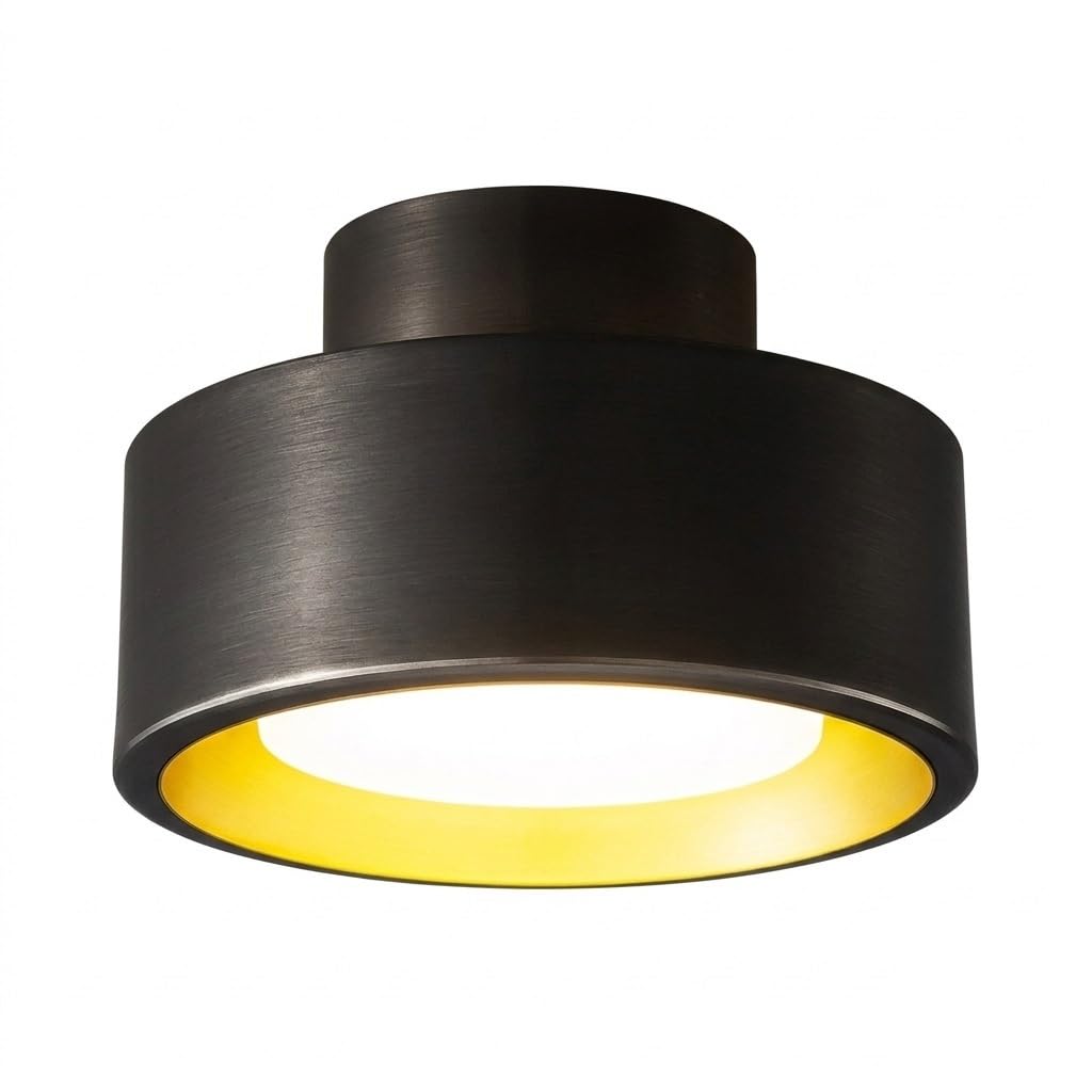 NHPJFDC Brass Flush Mount Ceiling Light, Round Gold Close to Ceiling Lamp, Copper Tone Fixture for Hallway, Entryway, Balcony, Cloakroom, Apartment Foyer, Corridor, Stairway Residential(Black)