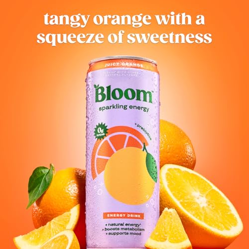 Image of Bloom Nutrition Sparkling Energy Drink - Natural Caffeine, Zero Sugar, 180mg Caffeine - Antioxidant-Rich with Green Coffee Bean, Green Tea Extract, Prebiotics - Orange - 12oz 12 Pack