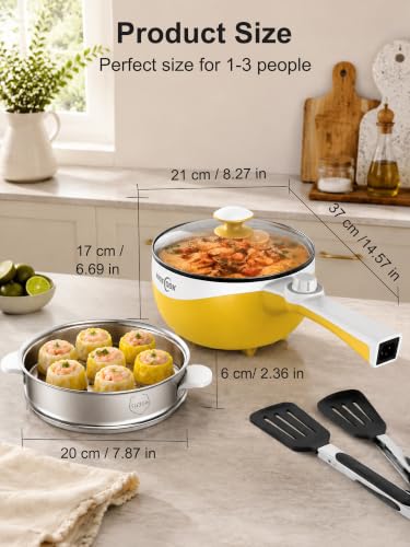 Image of Audecook Electric Hot Pot Mini Electric Skillet Adjustable Power Nonstick | Portable Cooking Pot Multi Ramen Cooker for Noodles, Soup, Steak, Eggs, Oatmeal, Home, Office, Dorm Room, and Travel