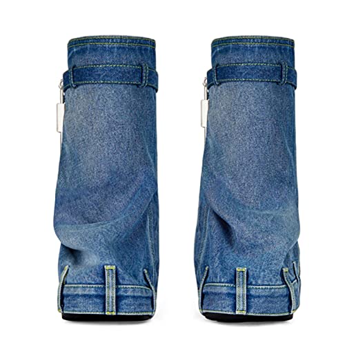 Yolkomo Women's Fold Over Knee High Denim Boots with Zipper Lock2