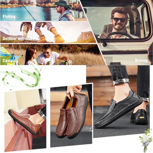 The First Young Shoes Men,Men's Handmade Leather Orthopedic Outdoor Loafers, Breathable Business Casual Men's Leather Shoes, Mens Comfortable Slip on Driving Moccasin Shoes2