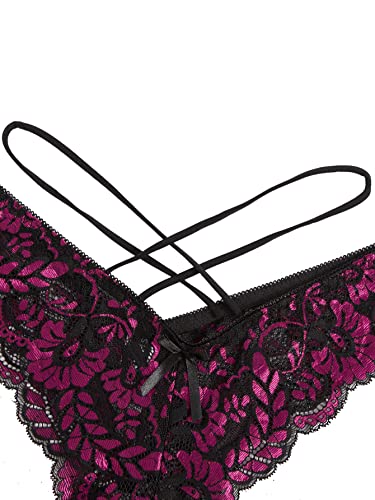 Floerns Women's 3 Pack Embroidered Mesh Letter Tape V-String Thong Panties Set Purple Multi M #TOP5