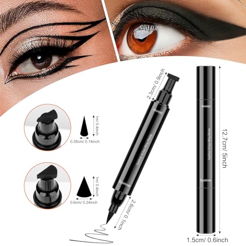 Winged Eyeliner Stamp Liquid Eyeliner Tool - 2 PCS Waterproof Black Eye Liner Pens Liquid, Long Lasting and Smudgeproof Makeup Pen 2 in 1 Winged Eyeliner Stencil - Image 4