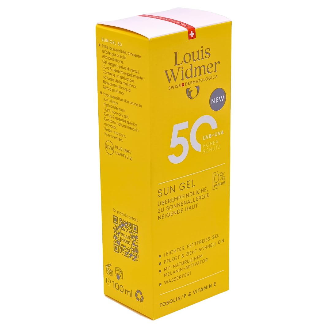Louis Widmer Sun Gel 50, 2x 100 ml I leichte, fettfreie Gel-Creme I wasserfest I für überempfindliche, zu Sonnenallergie neigende Haut I hoher UV-Schutz I Spar-Set plus Pharma Perle give-away