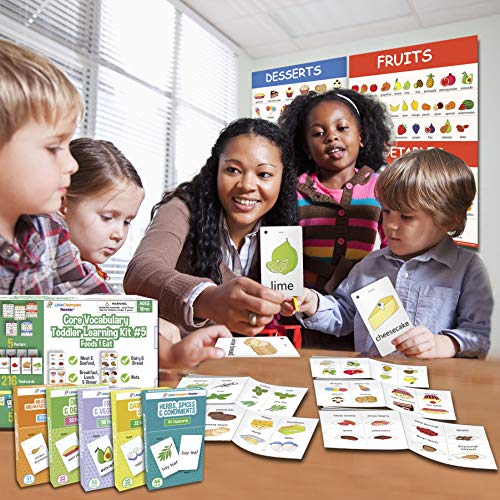 Little Champion Reader Teach Core Vocabulary Toddler Learning Kit 4 (Common Food) - Meals, Fruits & Vegetables, Dairy, Bread, Nuts, Herbs & Spices, Drinks & Desserts