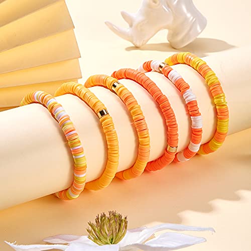 Ornaland Heishi Surfer Bracelets Set Polymer Clay Heishi Beads Stretch Bracelets Bohemia Summer Beach Jewelry for Women3