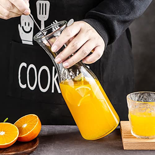 Glass Carafe For 4 Pack, Goldarea 35 Oz Water Carafe With 6 Lids, 1 Liter Glass Pitcher, Beverage Jugs -Includes 4 Long-Handled Mixing Spoons And Chalkboard Label, Carafe Set For Mimosa Bar Supplies #TOP4