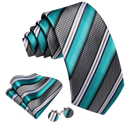 Image of Barry.Wang Mens Tie Set Plaid Check Neckties Formal Business Wedding Luxury Pocket Square Cufflinks