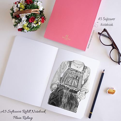 Image of NEORAH - A5 Notebook SOFT COVER | Organiser REFILL | Unruled Notebook Journal | 110 GSM | 160 pages (Size 21 cm x 14.8 cm) Planner Journaling Writing Note Taking Diary, Travellers Journal -Pink
