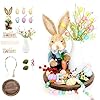 Tray included 16 pcs easter day decor set bunny figurine artificial spring flowers eggs ornaments bead garland table decorations with tray rustic farmhouse centerpiece for table home blue  urban country home decor