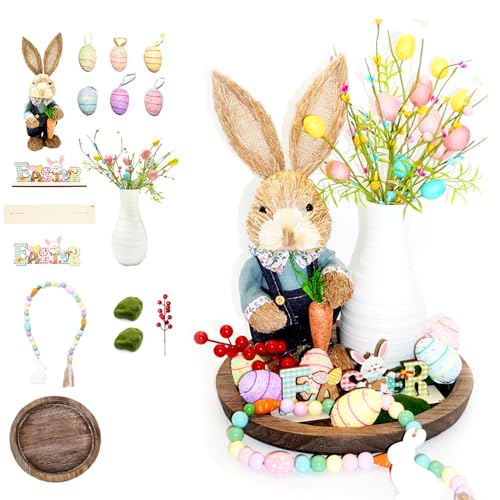 Trayincluded16pcseasterdaydecorsetbunnyfigurineartificialspringflowerseggsornamentsbeadgarlandtabledecorationswithtrayrusticfarmhousecenterpiecefortablehomeblue Urban Country Home Decor Tray included 16 pcs easter day decor set bunny figurine artificial spring flowers eggs ornaments bead garland table decorations with tray rustic farmhouse centerpiece for table home blue urban country home decor