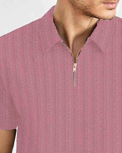 Image of Men T-Shirts Polos || Polo Tshirt with Texture Fabric Zipper Neck