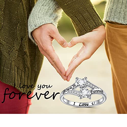 FLYOW Gifts for Mom 925 Sterling Silver Heart Ring for Wife Mom Sister Daughter I Love You Always and Forever Ring for Women Girls Engagement Ring Birthday Gifts2