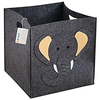OYHOMO Foldable Cube Storage Box Animal Themed Felt Basket Container with Handles for Kids Toys, Books, Nursery Organisation - Elephant
