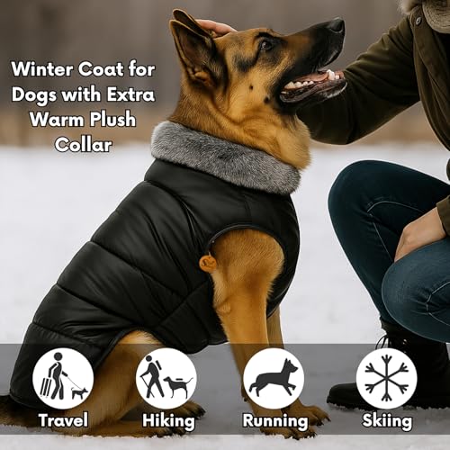 Image of Sage Square Dog Jacket Winter Coat with Fur Collar, Light Weight, Ultra Warm Windproof, Waterproof Dog /Puppy for Cold Weather, Thicker Fleece Jacket (Black, XLarge - 28inch)