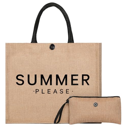 Image of Trifabricy Beach Bag for Women, Woven Straw Beach Tote Bag Waterproof, Weaving Swim Gym Shopping Travel Bags with Button
