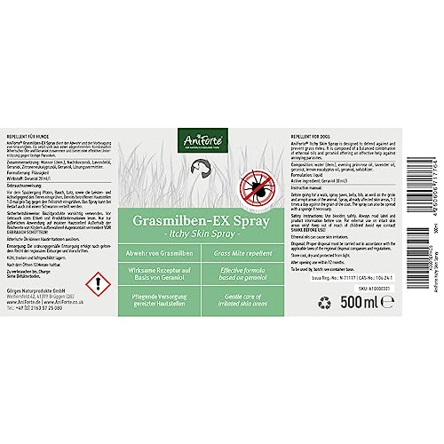 AniForte Grasmilben-EX Spray 500ml - Grasmilbenspray für Hunde, effektive & langzeitige Abwehr gegen Grasmilben & Parasiten, beruhigt gereizte Haut & lindert Juckreiz