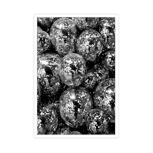 Funky Black And White Disco Ball Wall Art Dancing Party Fashion Canvas Poster 70s Retro Preppy Disco Ball Prints Painting For Living Room Bar Cart Wall Decor 12x16In Unframed